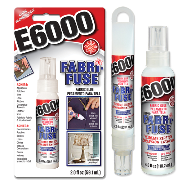 NEW E6000 Fabri-fuse Fabric Glue PERMANENT 2.0 Fl Oz, Dries Clear, Use for  Dance Costumes, Lace, Trim, Appliqué, Stretches and Washable 